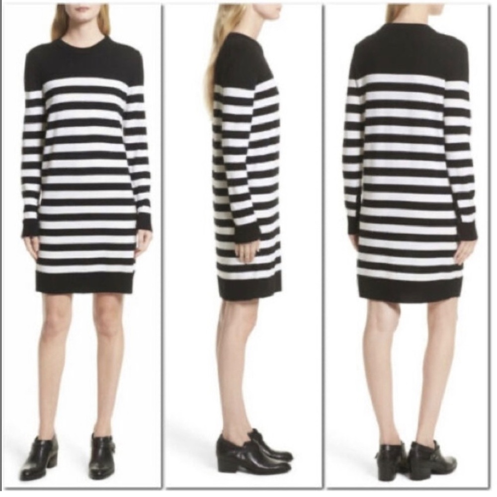 Rag & Bone  Black And White Stripe Sweater Knit Dress Merino Wool Woman’s Sz M